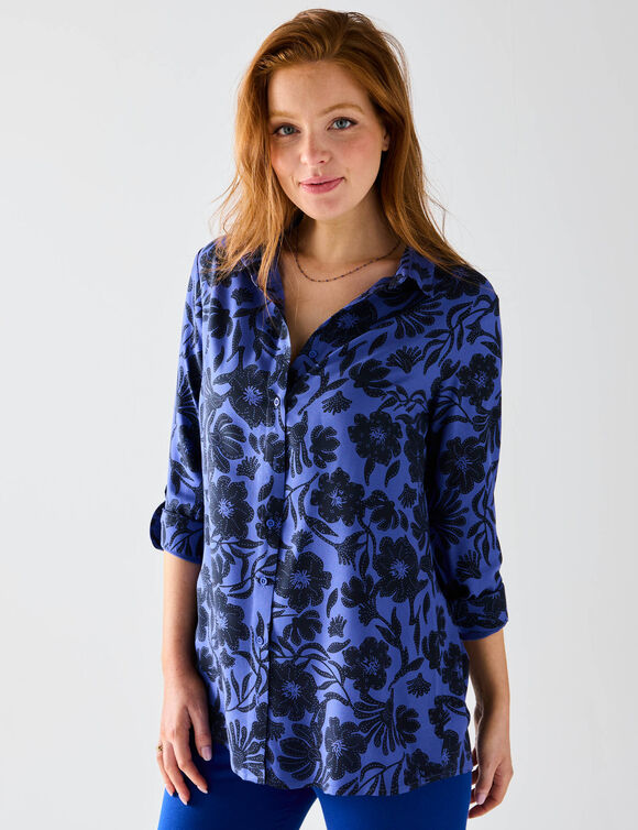 Chemise liquette imprimé floral bicolore (bleu / noir) Chemise liquette imprimé floral bicolore (bleu / noir)